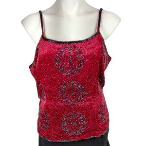 Newport News Misses 16 Vintage Red Velvet Beaded Camisole Tank